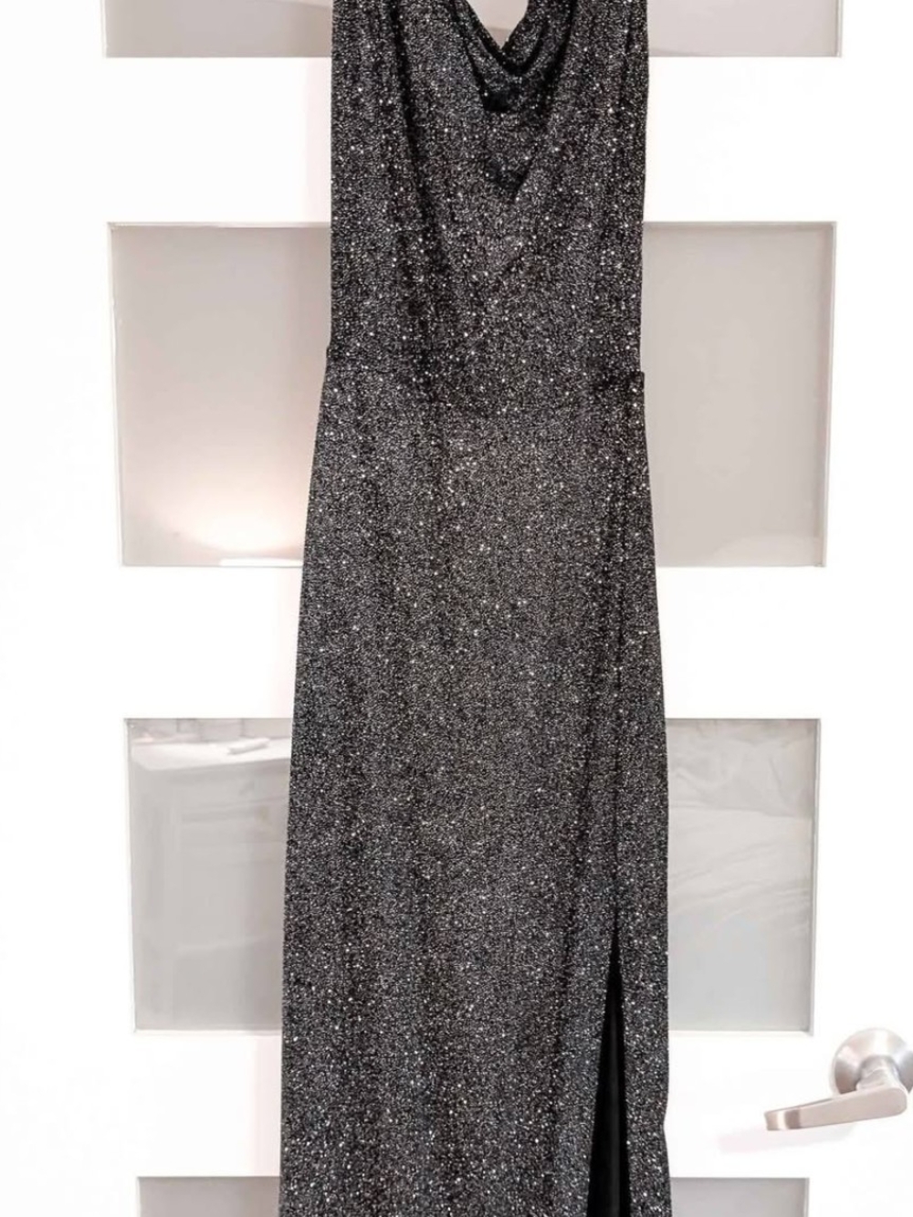 GUESS Sparkle Black Cowl Neck Evening Dress